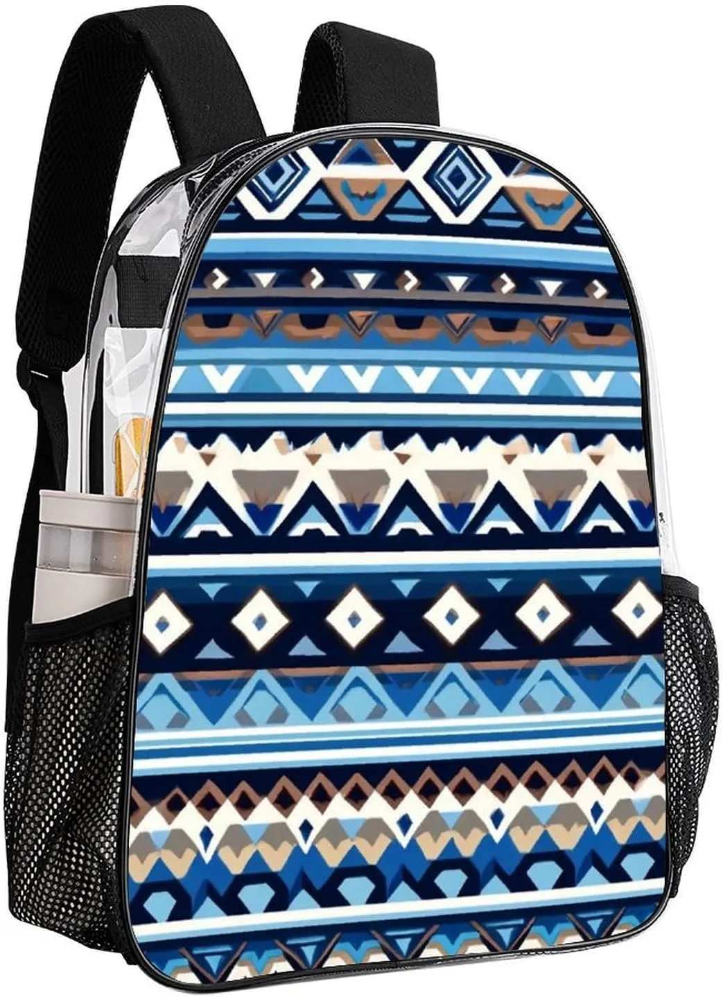Supdreamc Colorful Surf Blue Tribal Navajo Aztec Geometric Ethnic Pattern Rucksacks Lightweight Multipurpose Transparent Shoulder Bag Big Capacity Traveling & Camping Backpack With Side Pockets