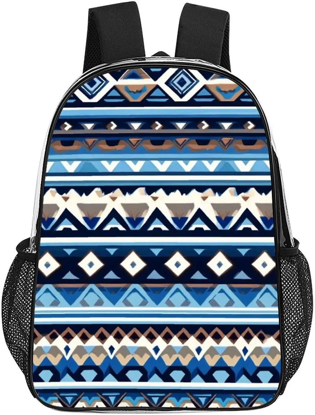 Supdreamc Colorful Surf Blue Tribal Navajo Aztec Geometric Ethnic Pattern Rucksacks Lightweight Multipurpose Transparent Shoulder Bag Big Capacity Traveling & Camping Backpack With Side Pockets