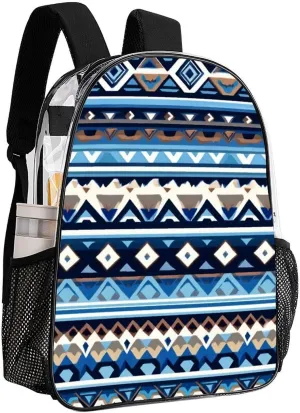 Supdreamc Colorful Surf Blue Tribal Navajo Aztec Geometric Ethnic Pattern Rucksacks Lightweight Multipurpose Transparent Shoulder Bag Big Capacity Traveling & Camping Backpack With Side Pockets