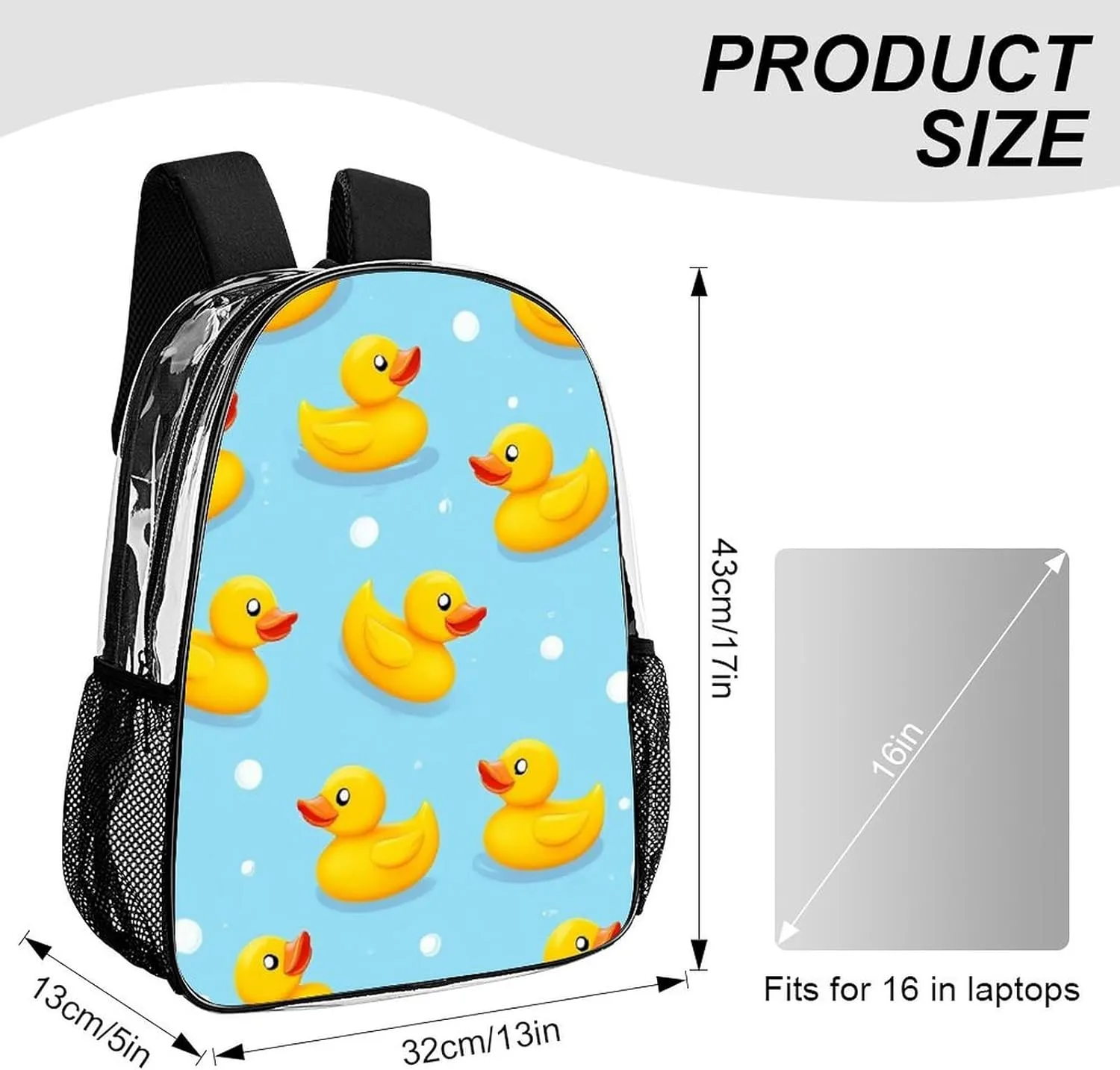 Supdreamc Lightweight Rucksacks for Camping Picnic Cycling - Large Capacity Multipurpose Transparent Carry On Bag, Cute Funny Blue Bubbles Yellow Rubber Ducks Travel Hiking & Camping Rucksack