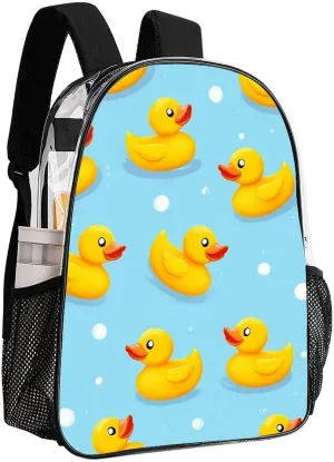 Supdreamc Lightweight Rucksacks for Camping Picnic Cycling - Large Capacity Multipurpose Transparent Carry On Bag, Cute Funny Blue Bubbles Yellow Rubber Ducks Travel Hiking & Camping Rucksack