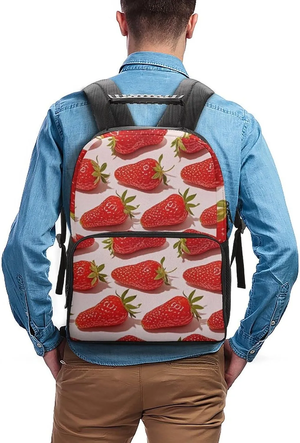 Supdreamc Lightweight Rucksacks for Climbing Outdoors Walking Cycling - Large Capacity Anti-Theft Multipurpose Carry On Bag, Cute Pink Strawberry Art Camping Outdoor Backpack