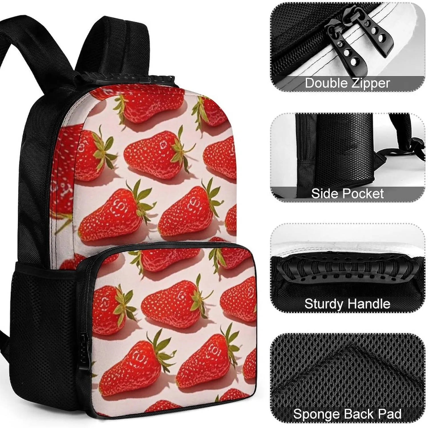 Supdreamc Lightweight Rucksacks for Climbing Outdoors Walking Cycling - Large Capacity Anti-Theft Multipurpose Carry On Bag, Cute Pink Strawberry Art Camping Outdoor Backpack