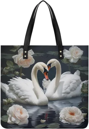 Swan (1) Tote Bags PU Leather Top Handle Satchel Handbags Shoulder Bags Travel Purse for Women Men