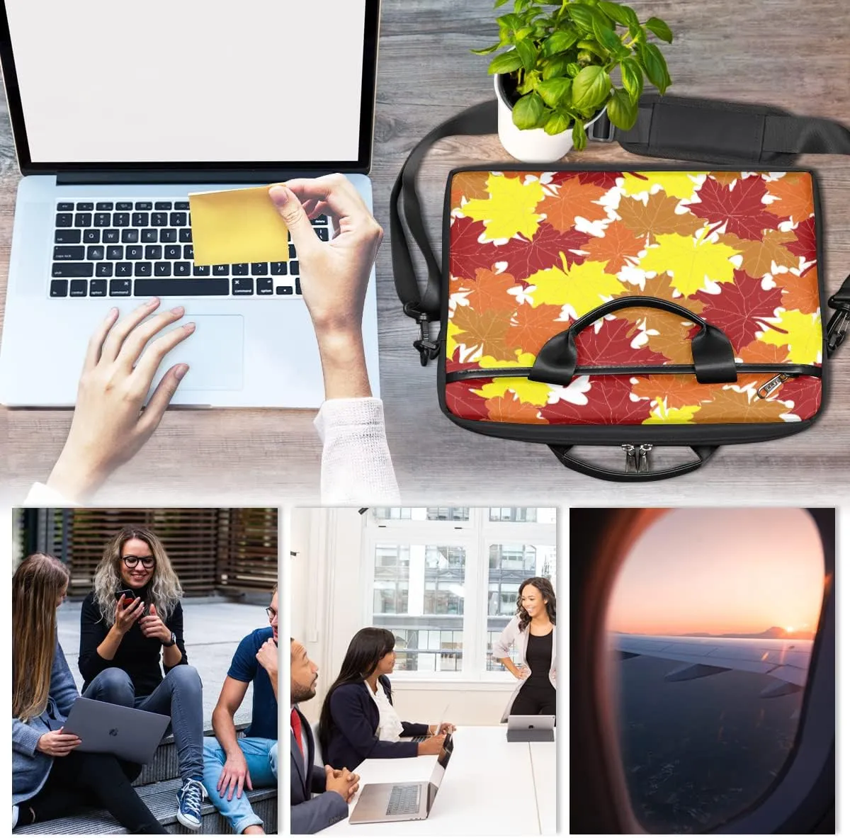 Thanksgiving Fall Maple Leaf Laptop Shoulder Messenger Bag Waterproof Laptop Briefcase with Handle and Padded Strap