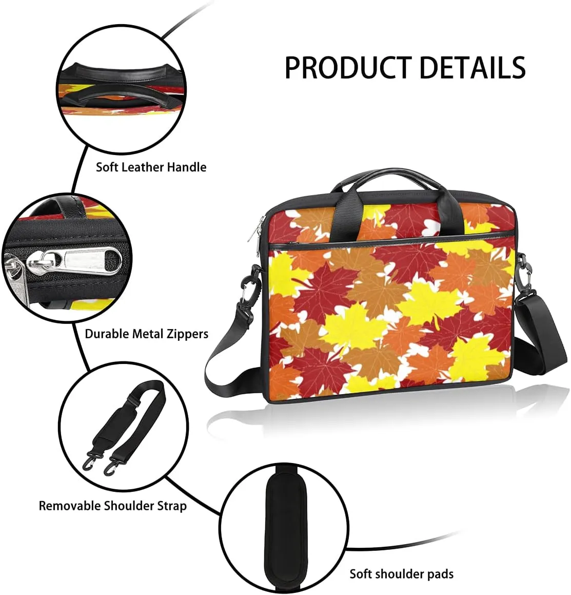 Thanksgiving Fall Maple Leaf Laptop Shoulder Messenger Bag Waterproof Laptop Briefcase with Handle and Padded Strap