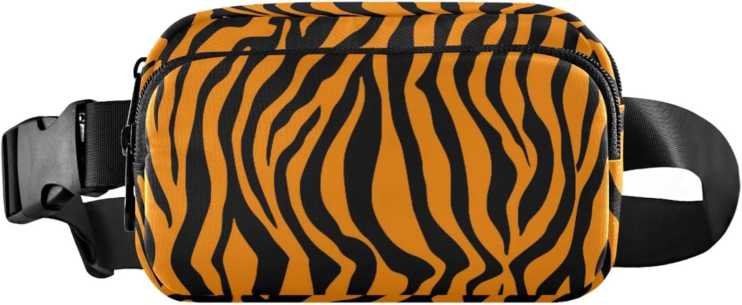 Tiger Orange Stripe Black Jungle Belt Bag for Women Men Fanny Pack Small Waist Pouch Crossbody Bags for Outdoor Hiking Running Travel