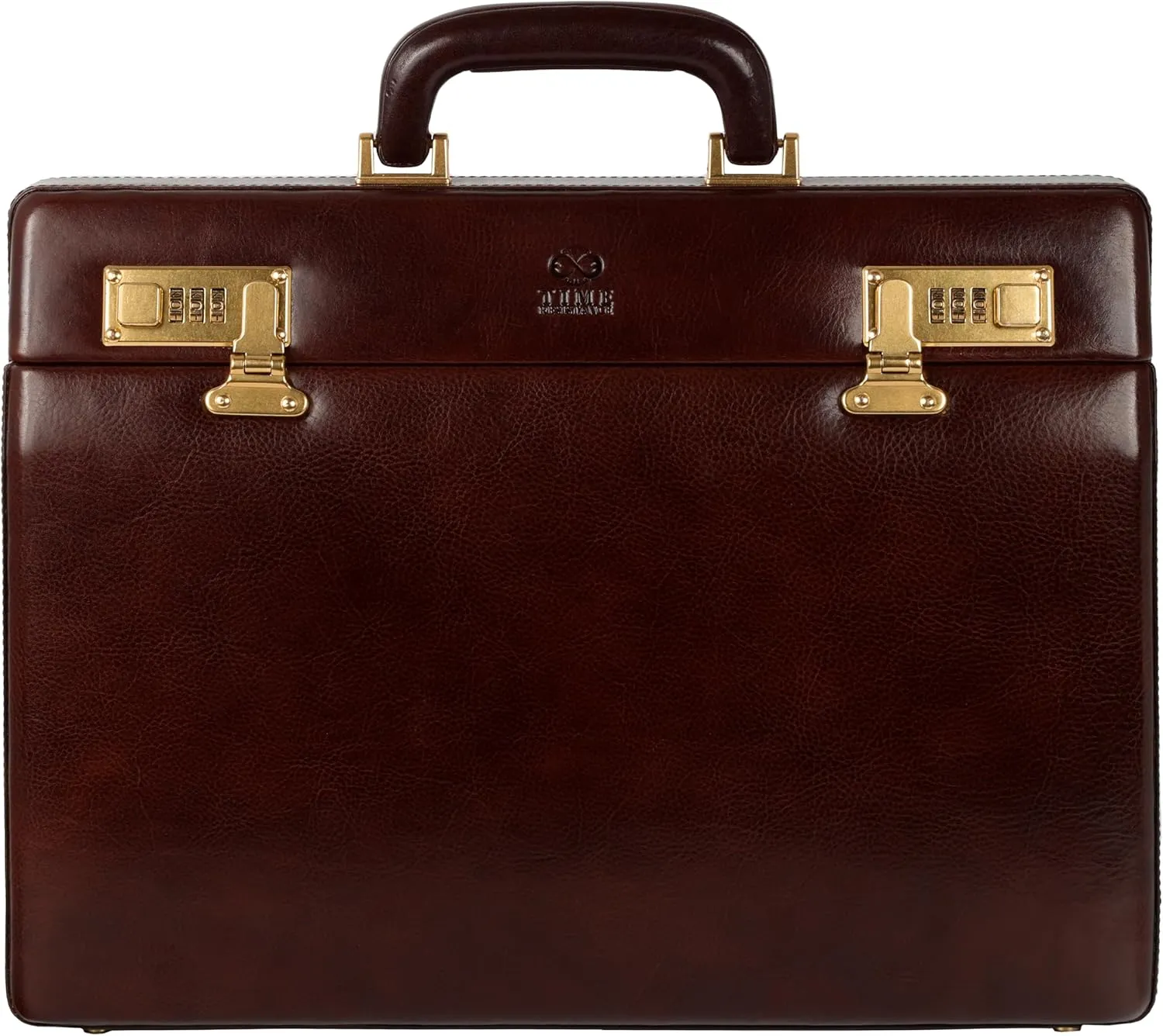 Time Resistance Leather Attache Case - Full Grain Italian Leather Briefcase - Laptop Bag up to 15 - Hard Case with Lock