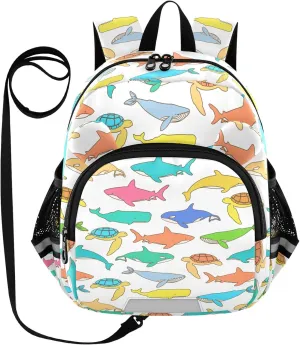 Toddler Backpack for Girls Boys Colorful Turtle Dolphin Kids Small Backpacks Mini Preschool Kindergarten Backpack Book Bags, 3-6 Years