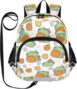 Toddler Backpack for Girls Boys Dinosaur Orange White Kids Small Backpacks Mini Preschool Kindergarten Backpack Book Bags, 3-6 Years