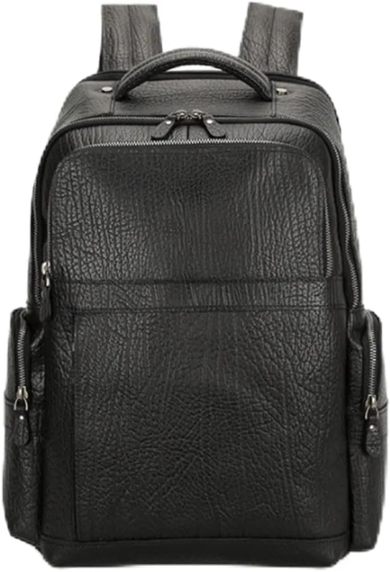 Travel Bags Mens Leather Casual Daypack Laptop Bags Cowhide Backpacks Business Briefcases Hiking Daypacks (Black)