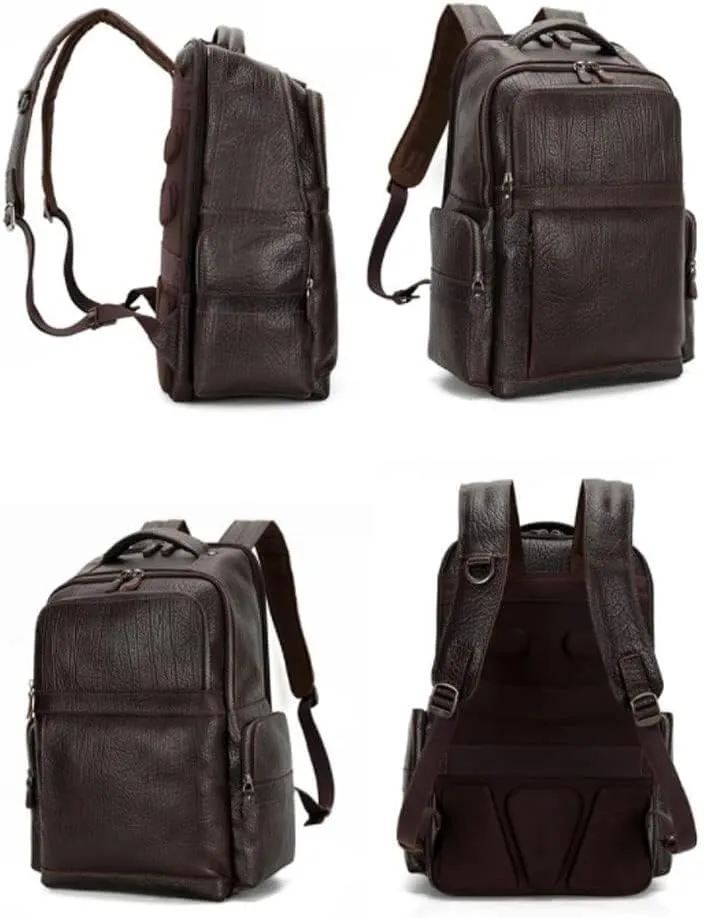 Travel Bags Mens Leather Casual Daypack Laptop Bags Cowhide Backpacks Business Briefcases Hiking Daypacks (Black)