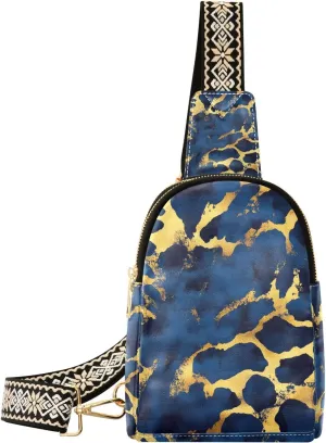 Trendy Blue and Gold Leopard Print fanny packs crossbody leather anti theft crossbody bag for day pack
