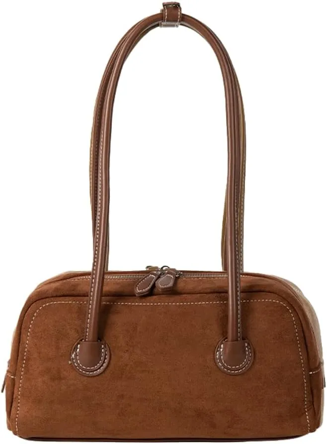 Trendy Handbags for Women Classic Suede Bowling Bag for Women Chic Hobo Purse Boston Bag Messenger Bag Korean Purse