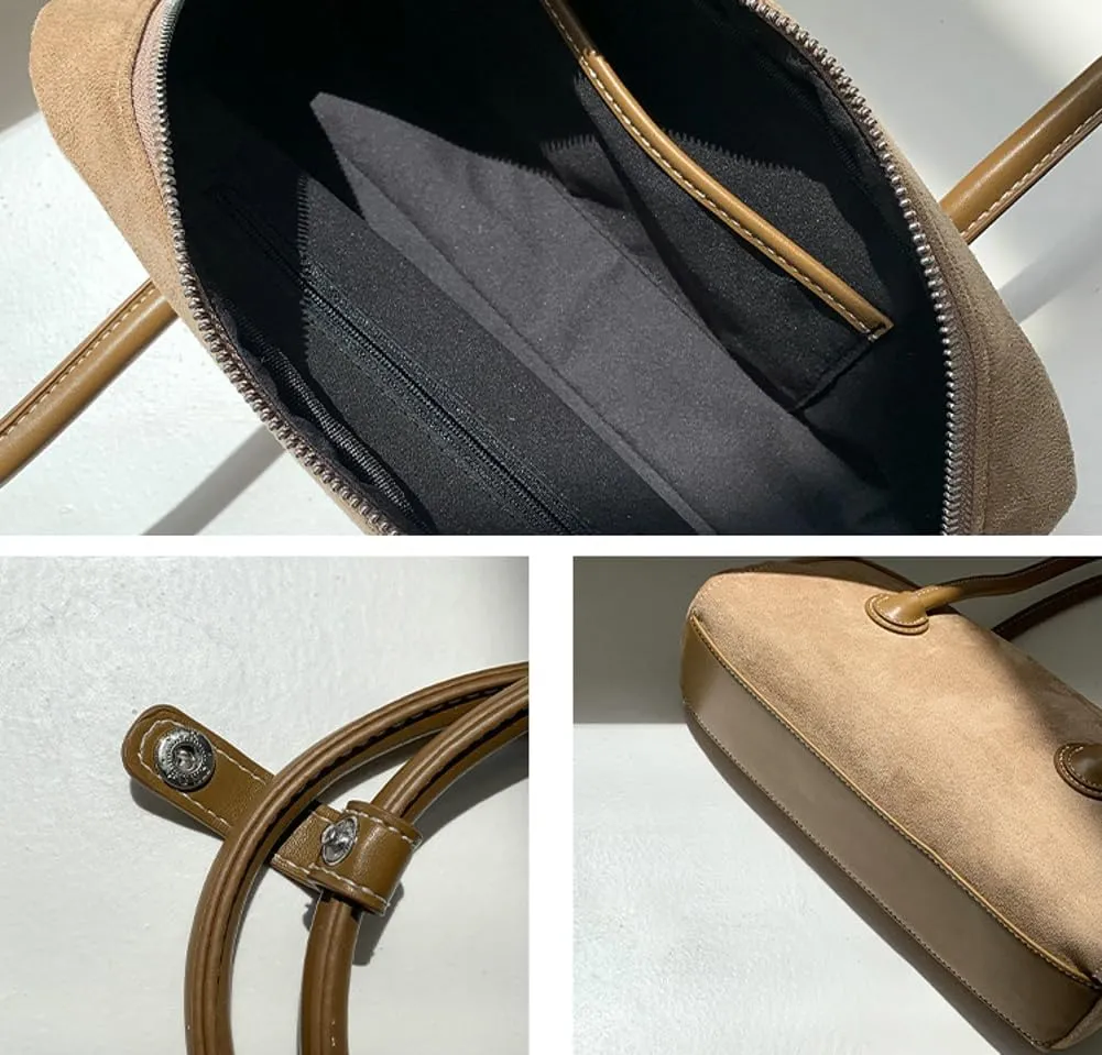 Trendy Handbags for Women Classic Suede Bowling Bag for Women Chic Hobo Purse Boston Bag Messenger Bag Korean Purse