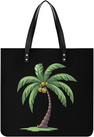 Tropical Coconut Tree Tote Bags PU Leather Top Handle Satchel Handbags Shoulder Bags Travel Purse for Women Men