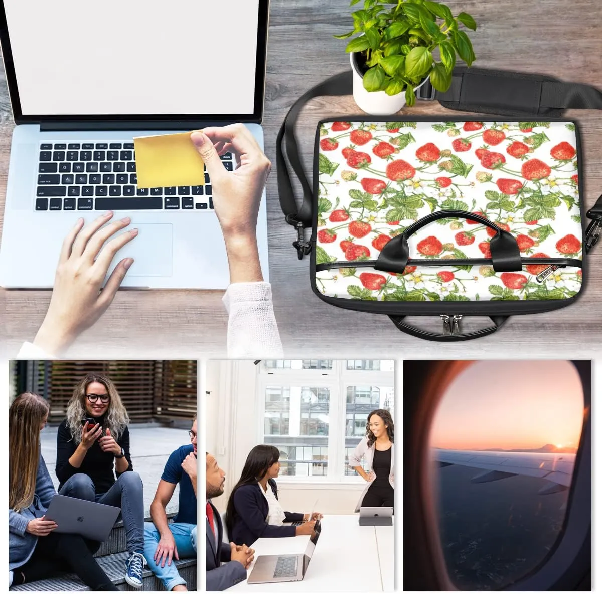 Tropical Flower Flamingo Laptop Shoulder Messenger Bag Waterproof Laptop Briefcase with Handle and Padded Strap Case Sleeve