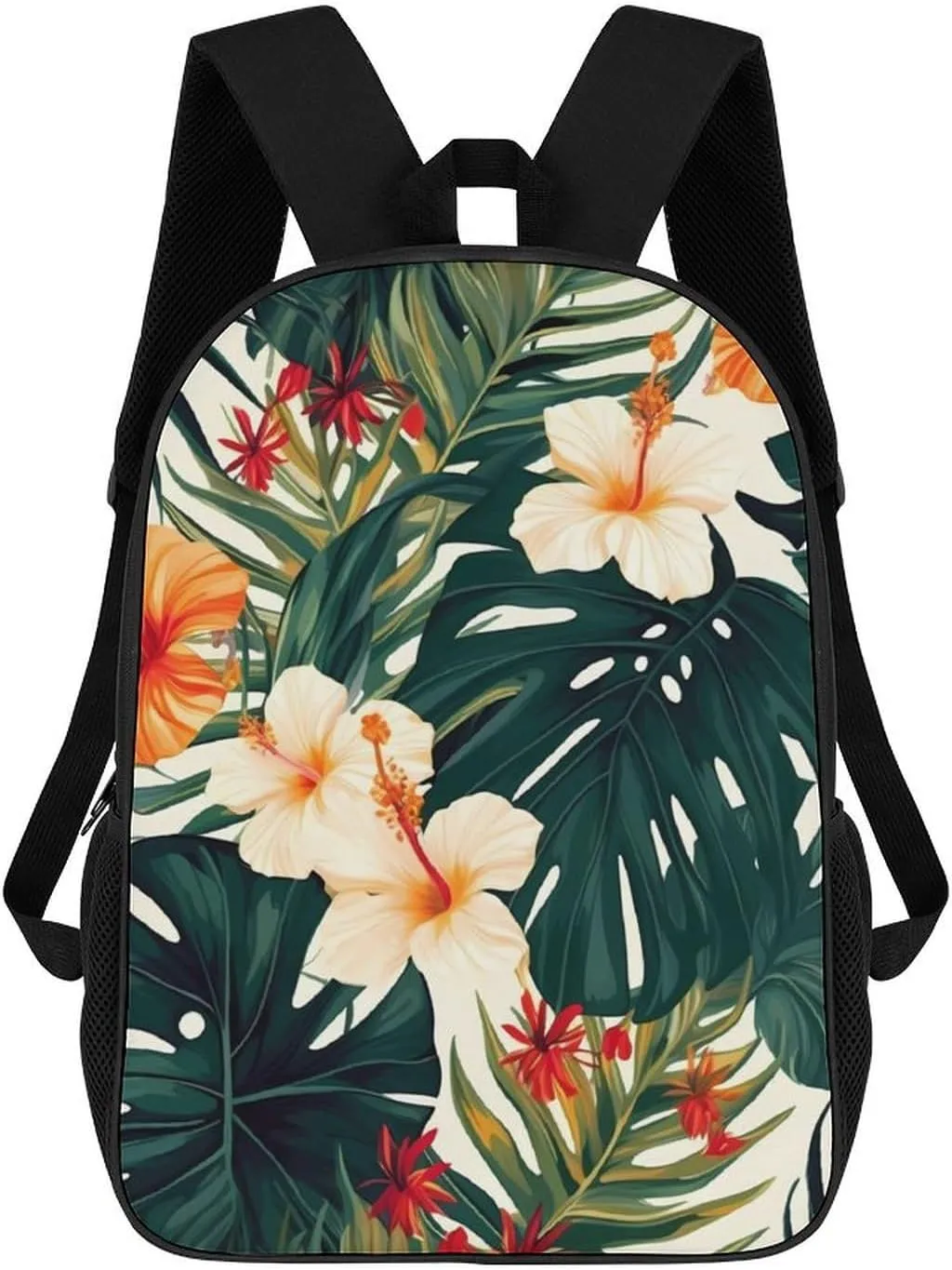 Tropical Summer Hawaiian Flower Palm Leaves Laptop Backpack 17 Inch for Women Men Travel Backpacks for Women Men Laptop Bag Fashion Casual Daypack