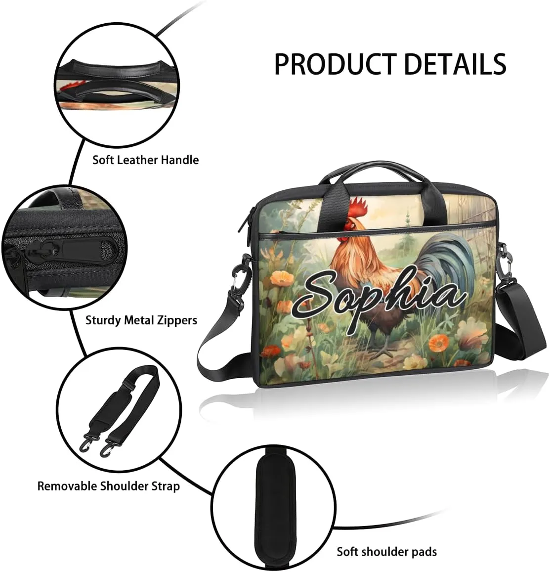 TropicalLife Personalized Laptop Bag 15 Inch Custom Sleeve Case with Handle Shoulder Strap Computer Messenger Bag