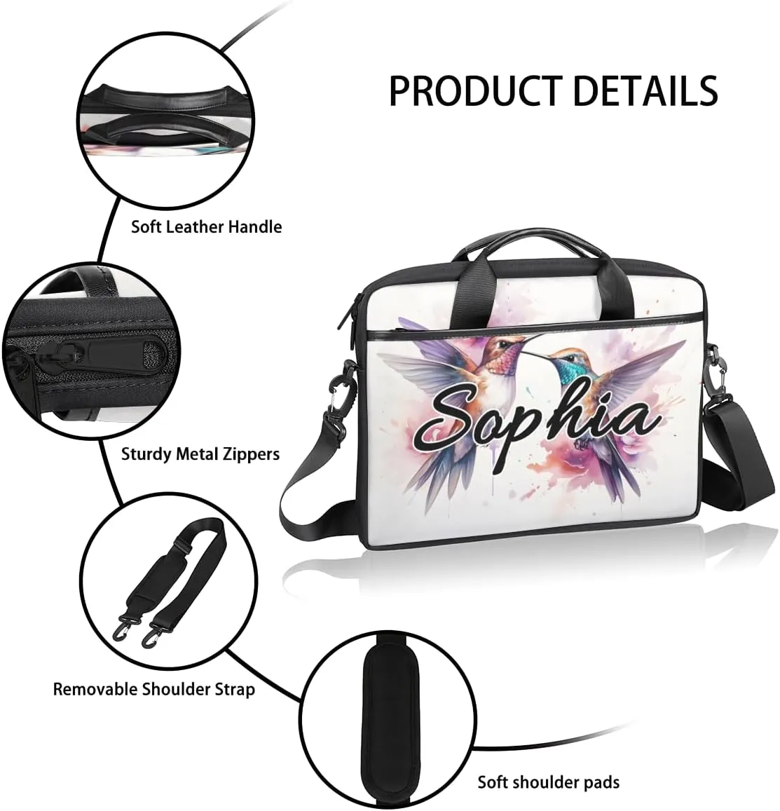 TropicalLife Personalized Laptop Bag 15 Inch Custom Sleeve Case with Handle Shoulder Strap Computer Messenger Bag