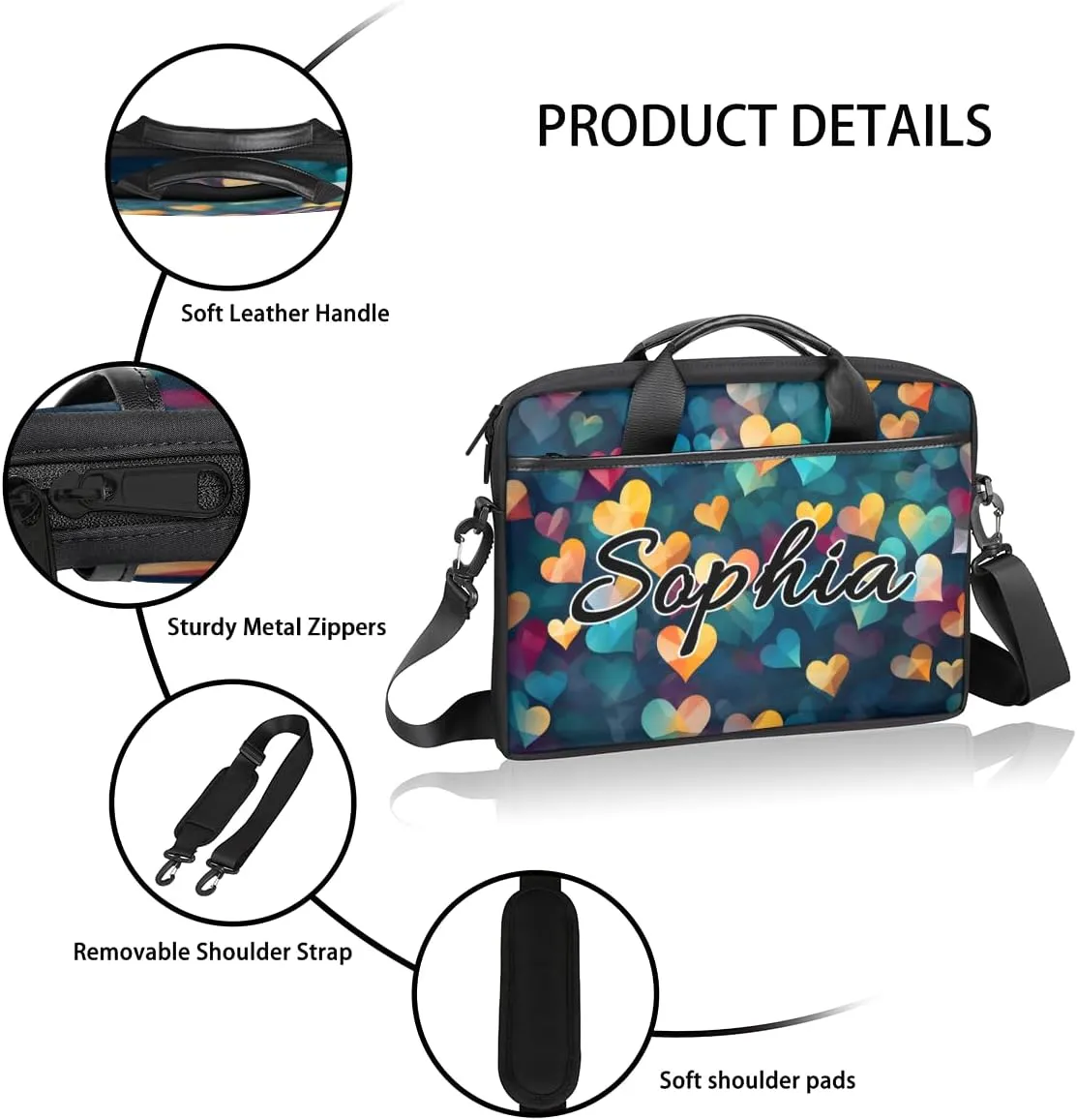 TropicalLife Personalized Laptop Bag 15 Inch Custom Sleeve Case with Handle Shoulder Strap Computer Messenger Bag