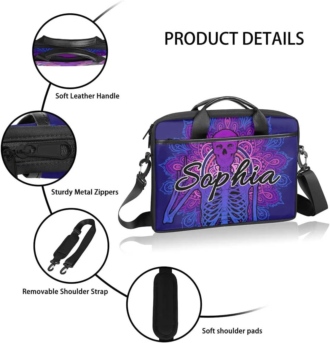 TropicalLife Personalized Laptop Bag 15 Inch Custom Sleeve Case with Handle Shoulder Strap Computer Messenger Bag