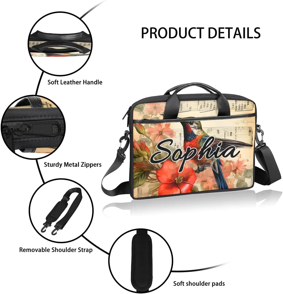 TropicalLife Personalized Laptop Bag 15 Inch Custom Sleeve Case with Handle Shoulder Strap Computer Messenger Bag
