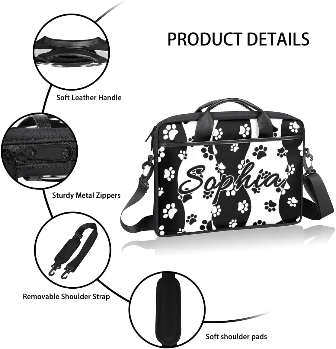 TropicalLife Personalized Laptop Bag 15 Inch Custom Sleeve Case with Handle Shoulder Strap Computer Messenger Bag