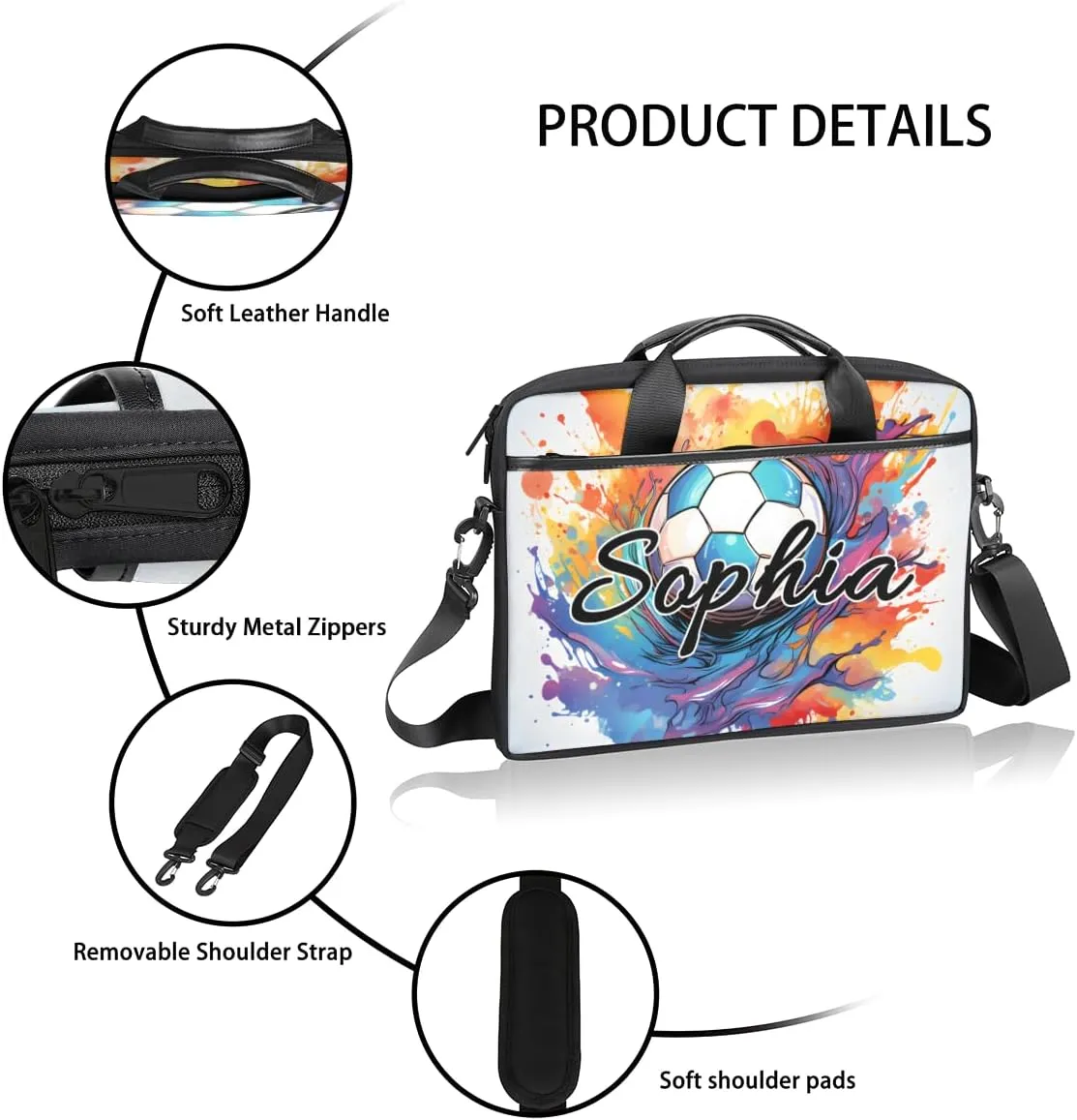 TropicalLife Personalized Laptop Bag 15 Inch Custom Sleeve Case with Handle Shoulder Strap Computer Messenger Bag