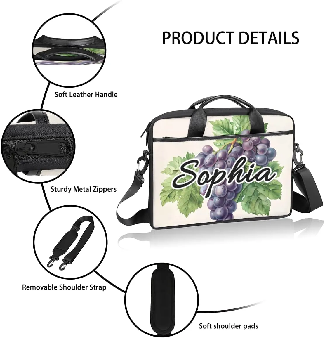 TropicalLife Personalized Laptop Bag 15 Inch Custom Sleeve Case with Handle Shoulder Strap Computer Messenger Bag