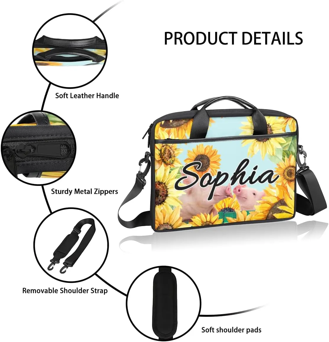 TropicalLife Personalized Laptop Bag 15 Inch Custom Sleeve Case with Handle Shoulder Strap Computer Messenger Bag