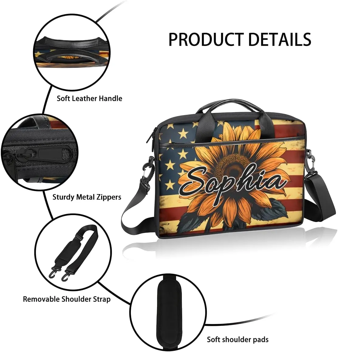 TropicalLife Personalized Laptop Bag 15 Inch Custom Sleeve Case with Handle Shoulder Strap Computer Messenger Bag
