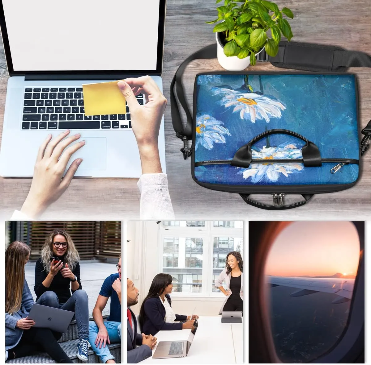 Usa Flag Star Stripes Laptop Shoulder Messenger Bag Waterproof Laptop Briefcase Handle Padded Strap