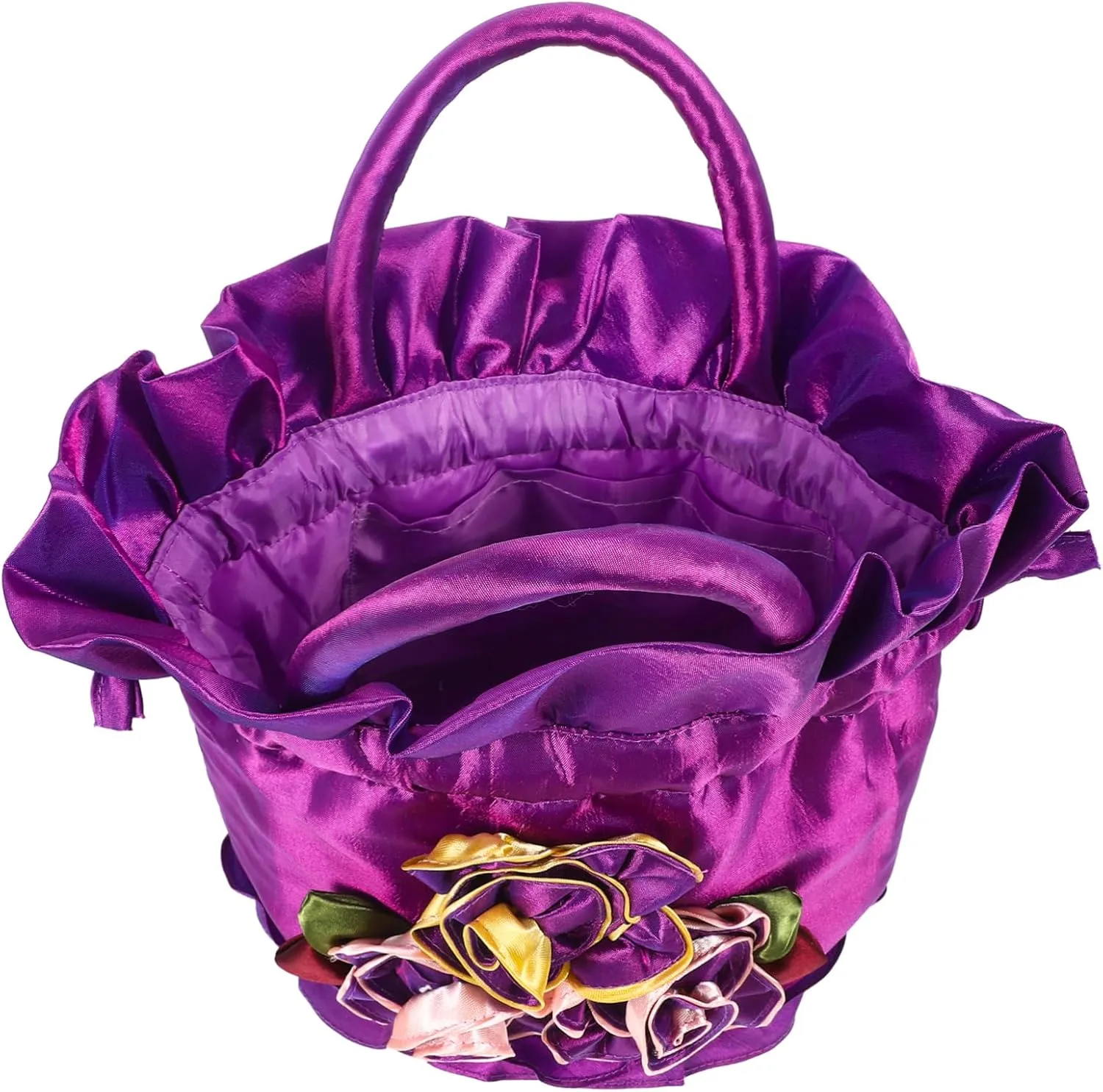 VALICLUD Floral Drawstring Handbag Elegant Evening Purse for Women for Bridal Weddings and Formal Parties Decorative Floral Bucket Bag
