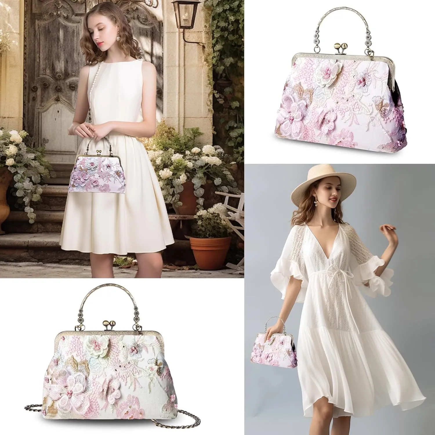 Vintage Purse Kiss Lock Purses and Handbags Floral Vacation Women Top Handle Handbag