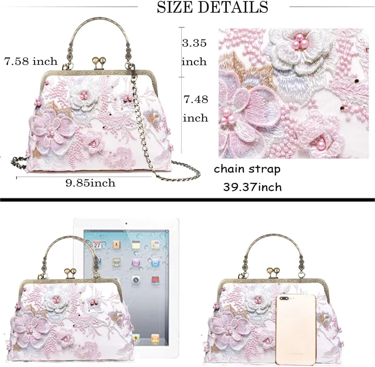 Vintage Purse Kiss Lock Purses and Handbags Floral Vacation Women Top Handle Handbag