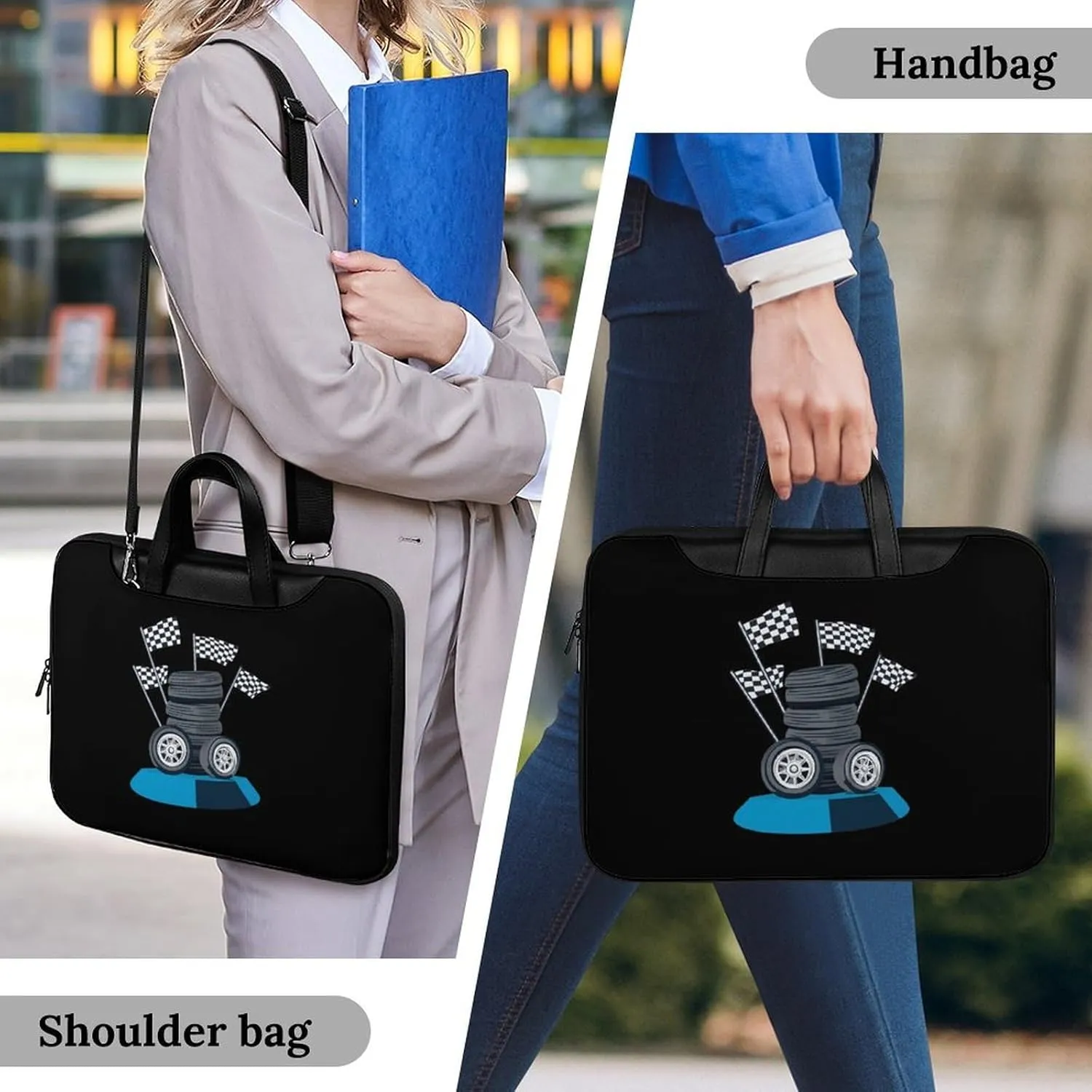 Vintage Racing Car Leather Bag Laptop Case Slim Water Resistant Computer Bags with Handle Briefcase for Work