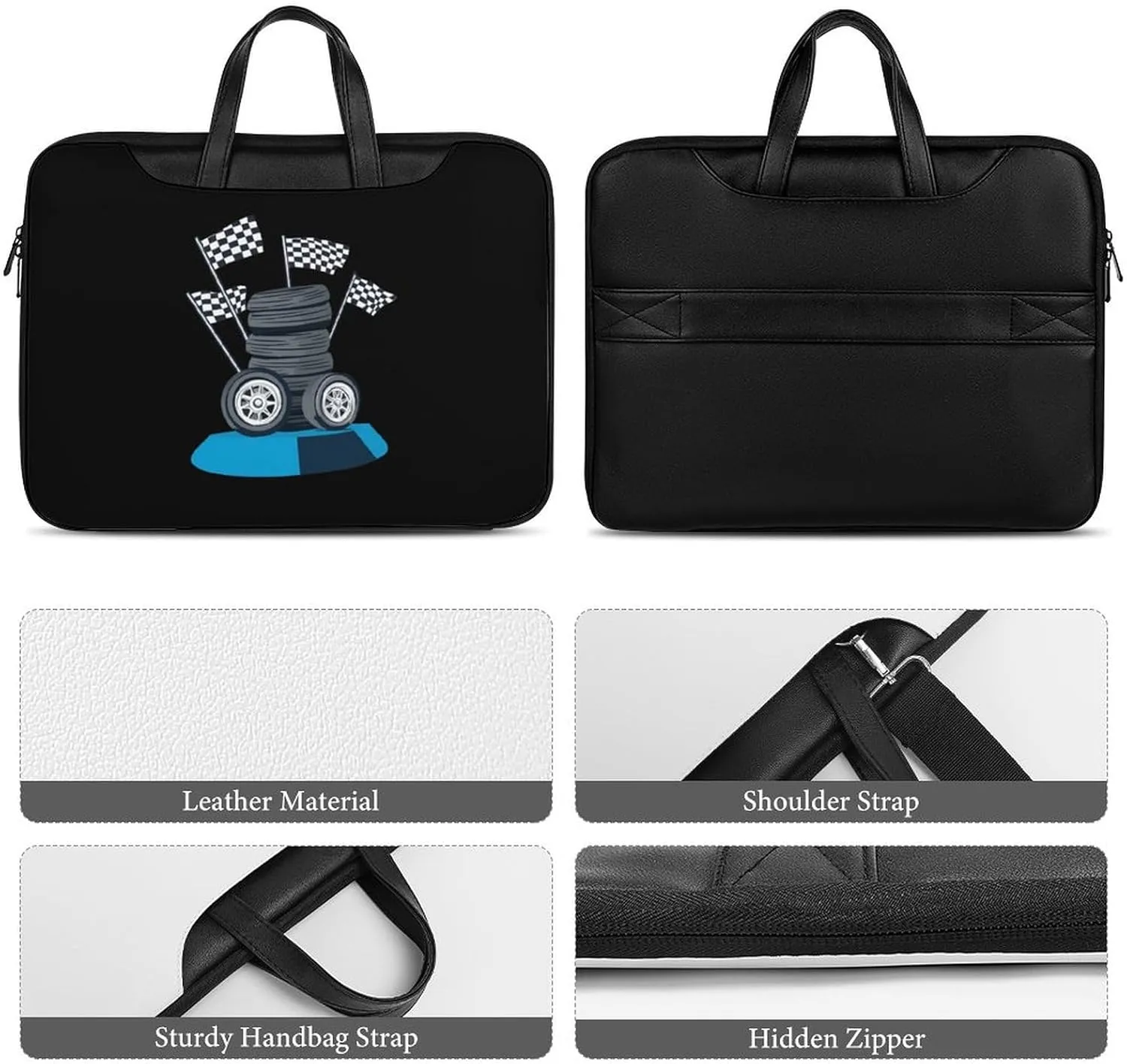 Vintage Racing Car Leather Bag Laptop Case Slim Water Resistant Computer Bags with Handle Briefcase for Work