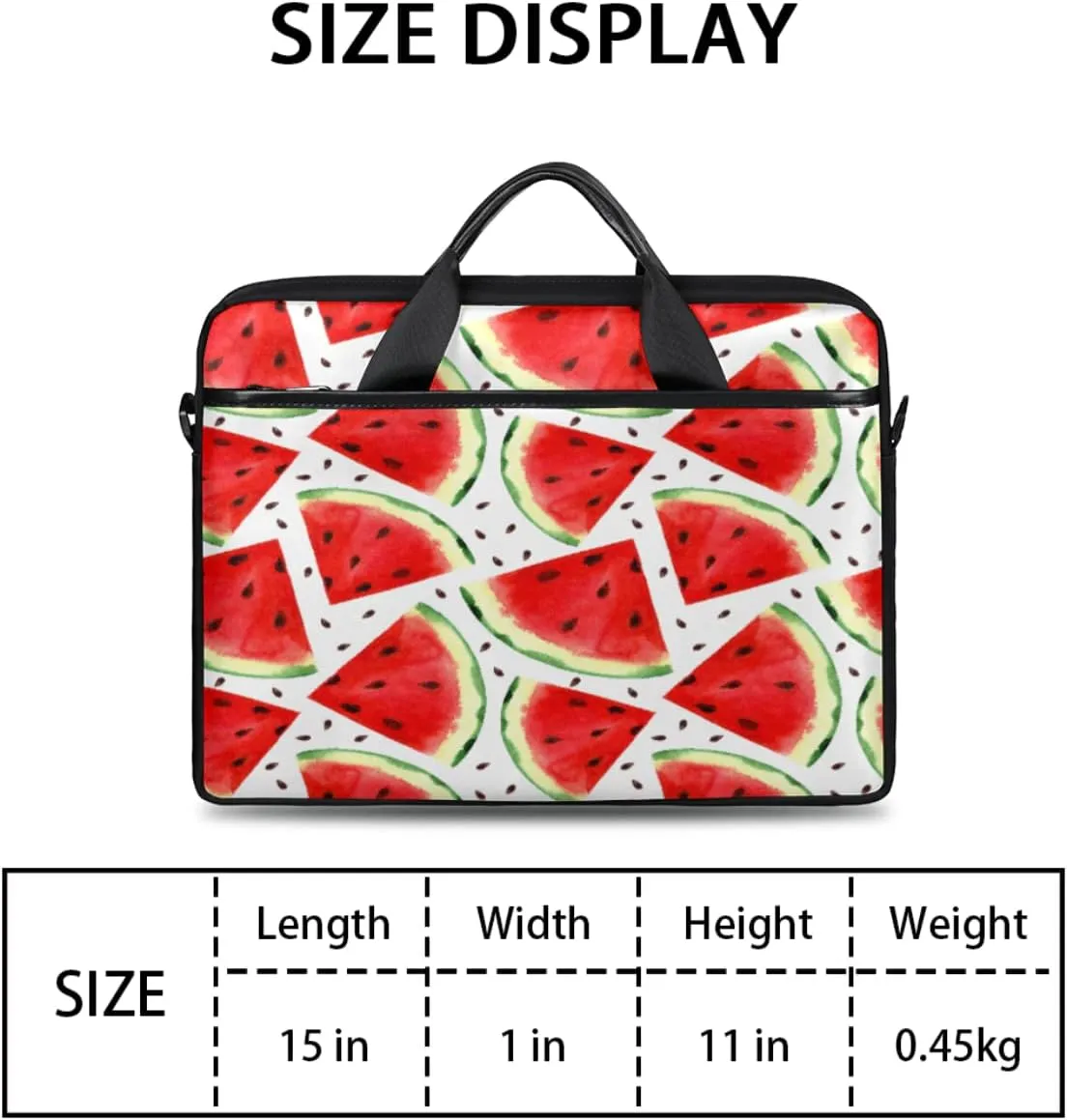 Watermelon Print Laptop Shoulder Messenger Bag Waterproof Laptop Briefcase with Handle and Padded Strap Case Sleeve