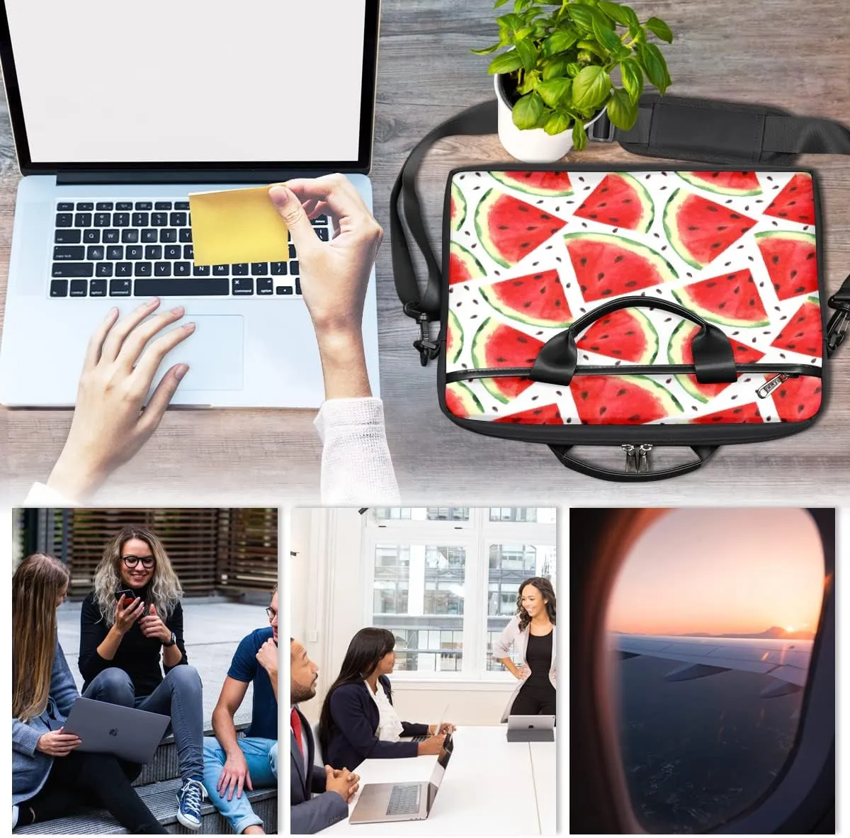 Watermelon Print Laptop Shoulder Messenger Bag Waterproof Laptop Briefcase with Handle and Padded Strap Case Sleeve