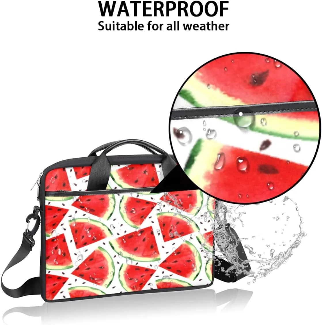 Watermelon Print Laptop Shoulder Messenger Bag Waterproof Laptop Briefcase with Handle and Padded Strap Case Sleeve