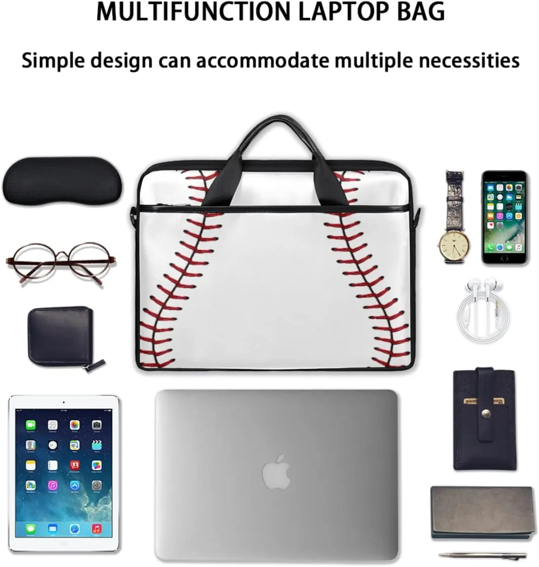 White Baseball Pattern Laptop Shoulder Messenger Bag Waterproof Laptop Briefcase with Handle and Padded Strap Case Sleeve