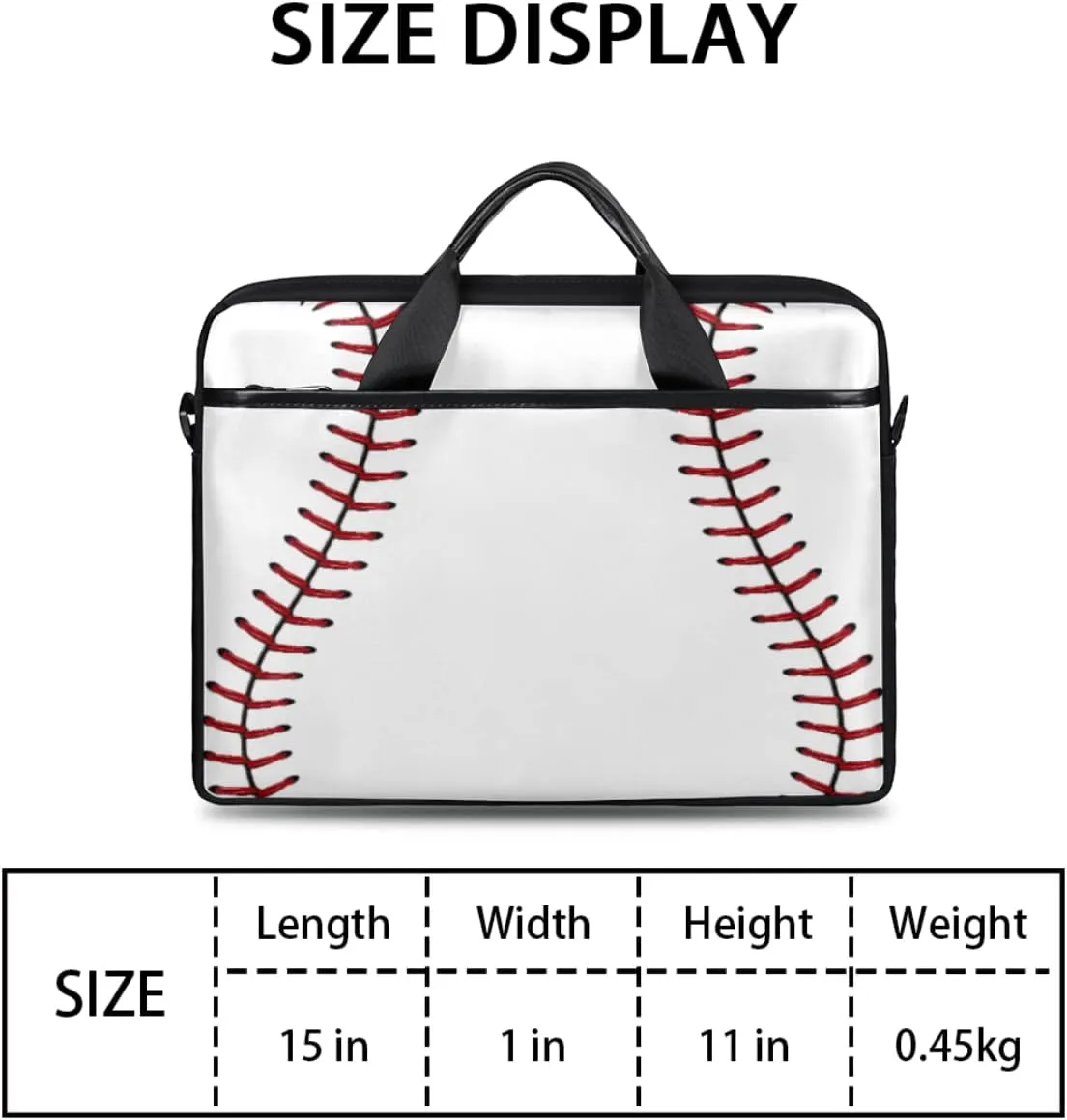 White Baseball Pattern Laptop Shoulder Messenger Bag Waterproof Laptop Briefcase with Handle and Padded Strap Case Sleeve