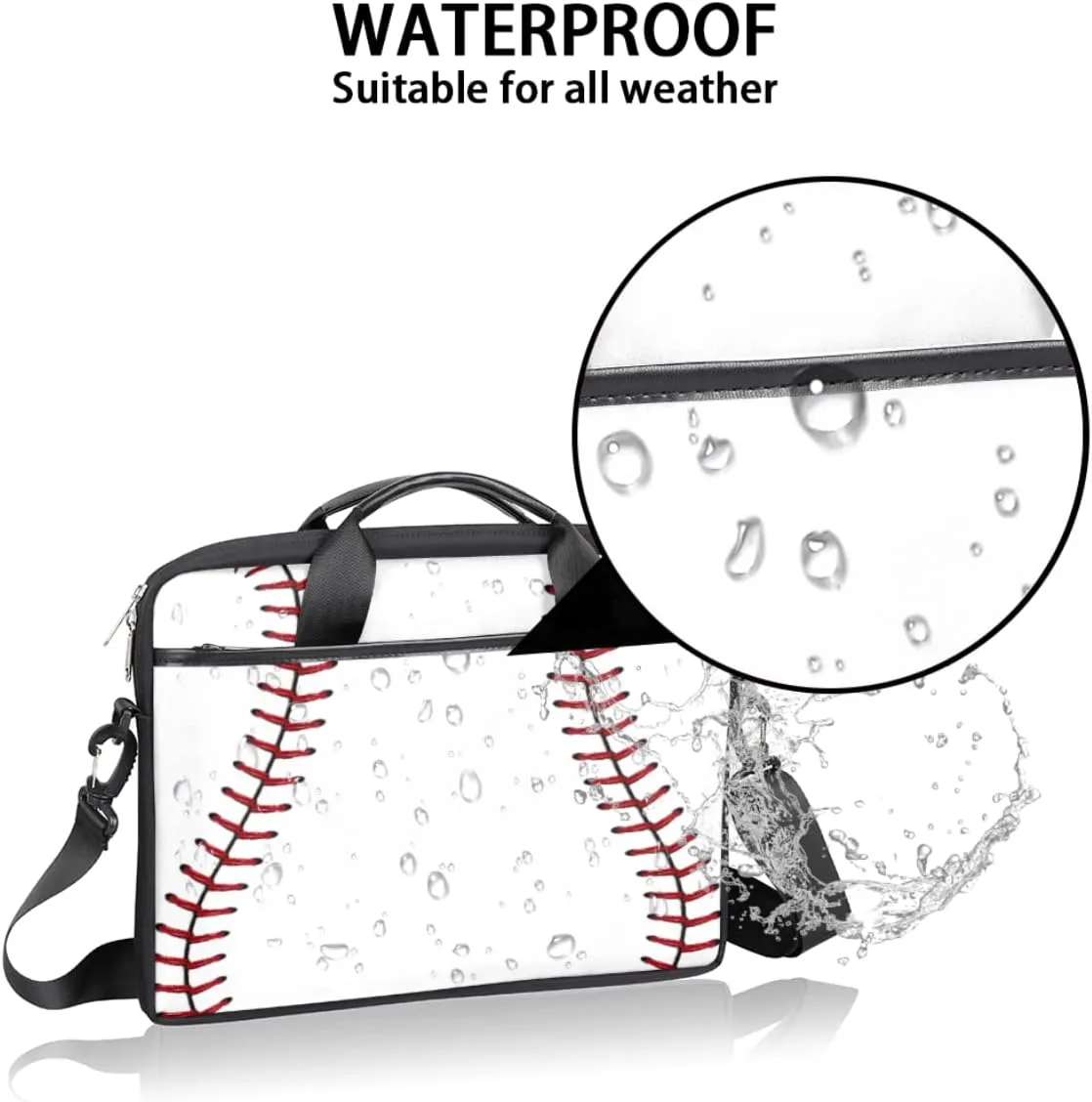White Baseball Pattern Laptop Shoulder Messenger Bag Waterproof Laptop Briefcase with Handle and Padded Strap Case Sleeve