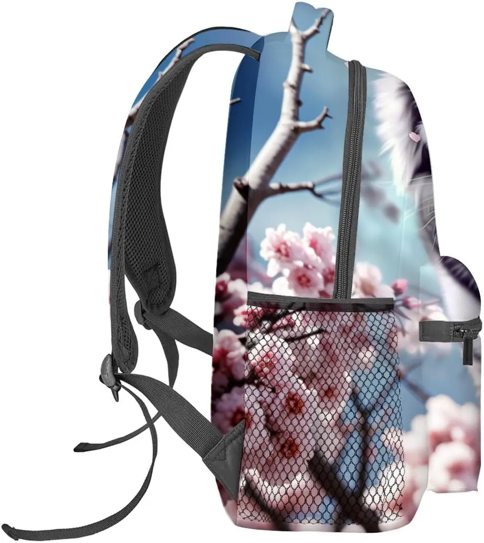 White Tiger Backpack,Cherry Blossom Polyester Backpacks,Lightweight Double Shoulder Back Pack for Kids Teens,Cool Animal Bookbag,School Bag Gifts,Casual Travel Daypack Book Packs