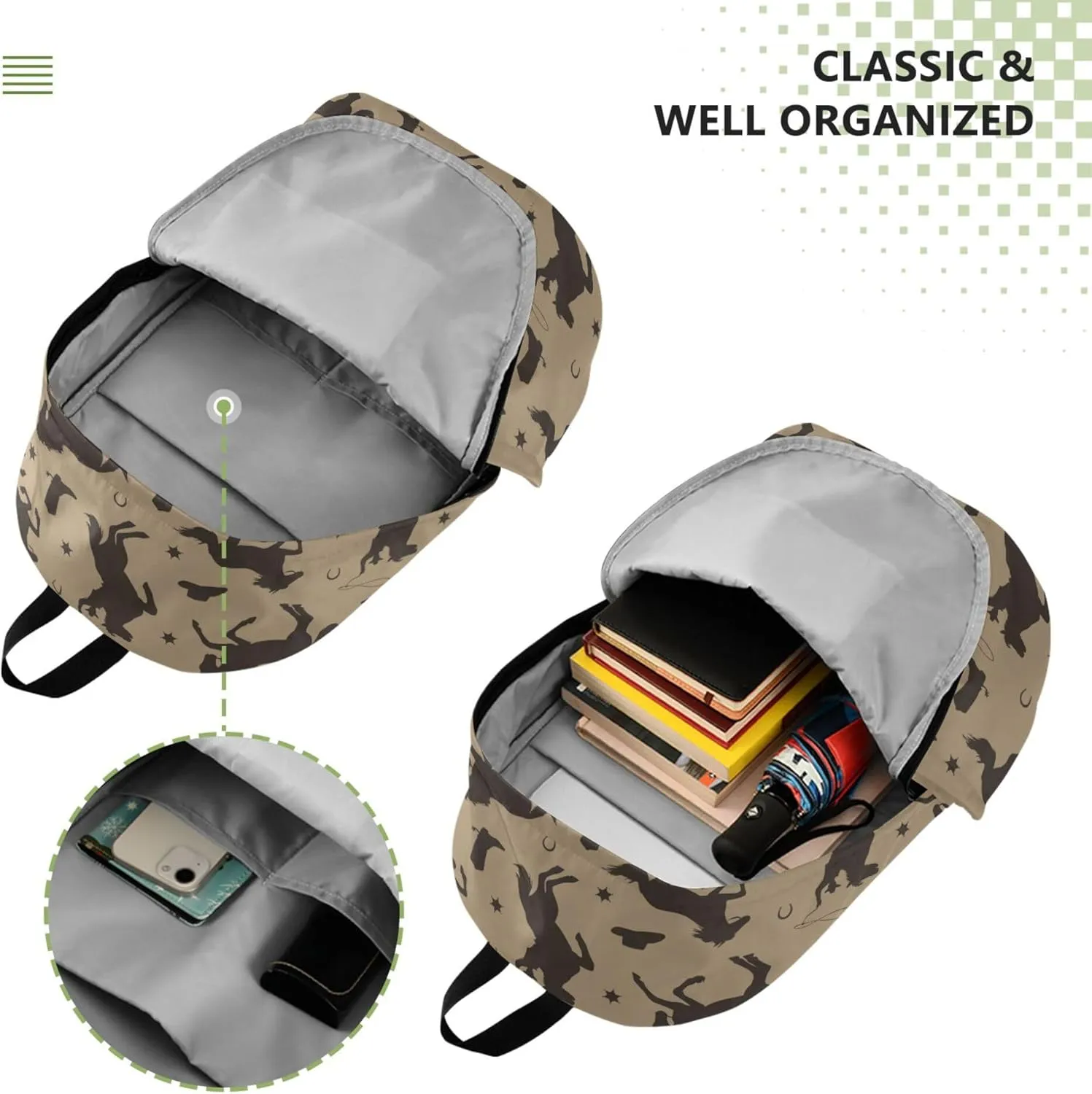 Wild West Cowboy Laptop Backpack Travel Hiking Camping Work Computer Back Packs Book Bags for Women Men