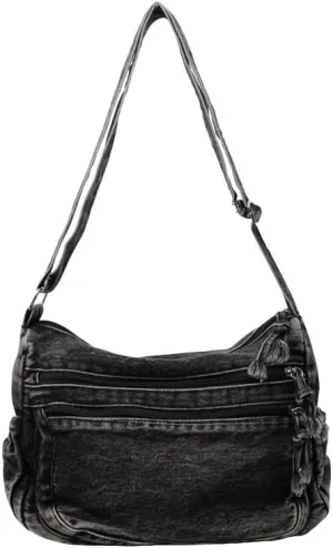 Womens Canvas Shoulder Bag Denim Crossbody Bags for Women Denim Hobo Bag Casual Tote Bag Purse Multi-Pockets Sling Bag