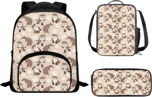 Yzaoxia Cute Otter Girls Backpack Set of 3 Large Capacity Kids Rucksacks Insulated Cooler Box Pouch Zipper Pencil Pouch Leisure School Bags for Boys