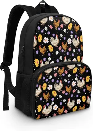 Yzaoxia Floral Daisy Chicken Backpack Meal Bag for Girls Lightweight Shoulder Rucksacks Waterproof Insulated Cooler Backpacks with Lunch Box